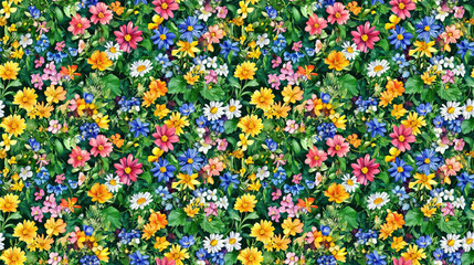 Floral wildflower watercolor seamless pattern featuring vibrant blooms and lush greenery ideal for fabric design and home decor