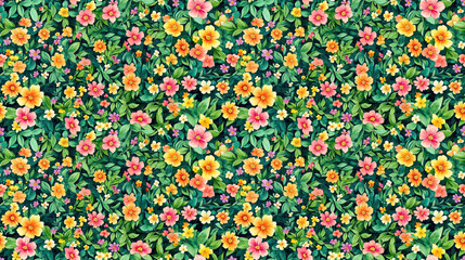 Seamless watercolor floral pattern featuring vibrant flowers and lush leaves ideal for fabric wallpaper and gift wrapping