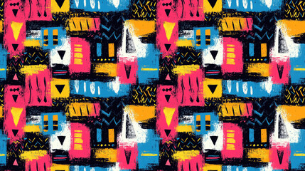 Vibrant seamless pattern featuring tribal brush strokes and colorful geometric designs perfect for textile applications bohemian decor fashion fabrics colorful prints