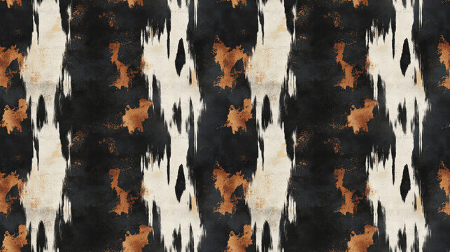 Seamless pattern featuring a blend of white artistic tie dye brown ogee design black grunge effects and dark modern aesthetics ideal for textile design and fashion applications