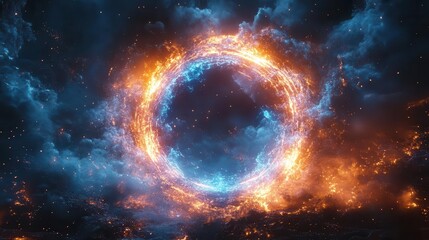 Obraz premium futuristic electric blue holographic circles generating a dynamic lightning effect framed by a plasma portal exuding a sense of hightech energy against a contrasting backdrop