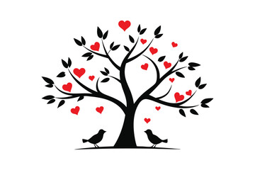 Fototapeta premium Kissing Lovebirds on Heart Tree - Cute Valentine Vector Illustration for Romantic Decor, Nature Art & Affectionate Symbols