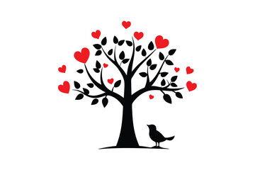 Naklejka premium Kissing Lovebirds on Heart Tree - Cute Valentine Vector Illustration for Romantic Decor, Nature Art & Affectionate Symbols