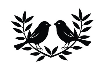 Kissing Lovebirds on Heart Tree - Cute Valentine Vector Illustration for Romantic Decor, Nature Art & Affection Symbols