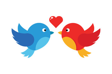 Adorable Lovebirds with Heart - Cute Valentine Bird Vector Illustration for Romantic Decor, Cards & Wildlife Art