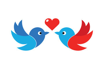 Adorable Lovebirds with Heart - Cute Valentine Bird Vector Illustration for Romantic Decor, Cards & Wildlife Art