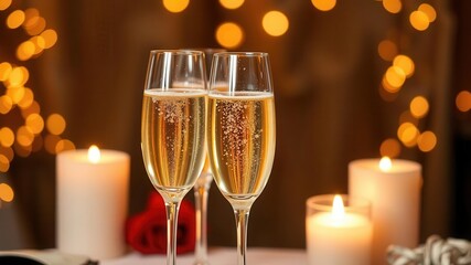 Close-up of two champagne glasses clinking in a celebratory toast, celebration, champagne, drink
