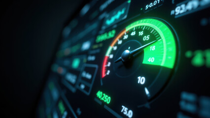 A close-up image of a lit digital dashboard.