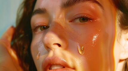 Model with radiant skin using a facial serum