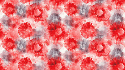 Seamless pattern featuring vibrant red and grey tie dye designs with watercolor textures perfect for festive holiday decorations