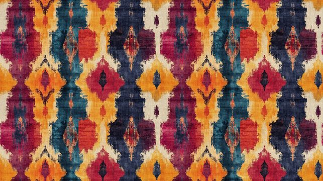 Colorful ikat pattern in vintage style elegant ethnic design for fabric and wallpaper applications