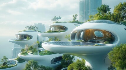 futuristic vision of advanced green energy showcased in urban environments with solar panels integrated into sleek city landscapes reflecting sustainability and modern innovation