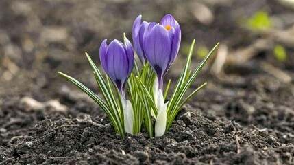 Obraz premium Crocus bloom, vibrant violet petals, spring rebirth, hope and light,