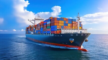 Fototapeta premium Massive electric cargo ship, robot cranes handling cargo efficiently