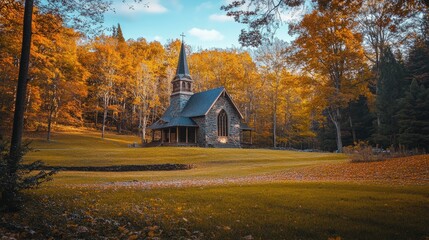 Obraz premium Scenic Autumn Landscape with Charming Shrine in USA
