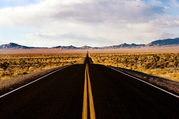 Extraterrestrial Highway (SR 375) passing through Sand Spring Valley near Area 51 in Nevada, USA