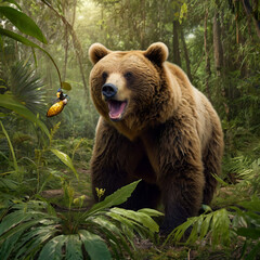 Obraz premium Brown bear has found the box of honey 