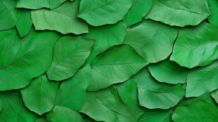 Fototapeta premium Wild leaves with rich botanical texture, soft focus, vibrant green color, natural lighting, earthy tones