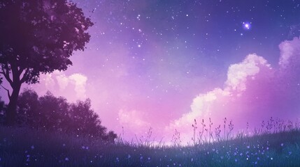 Enchanting Starry Night in a Magical Forest Meadow