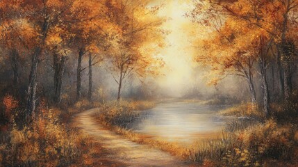 Autumn Landscape with Charming Golden Foliage
