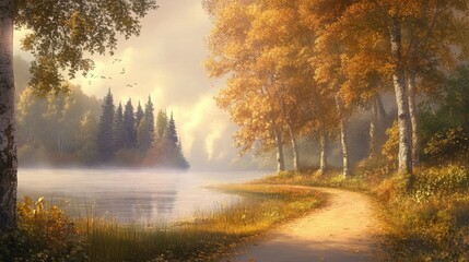 Fototapeta premium Charming Autumn Landscape by the Lake