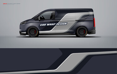 Sporty van wrap livery design for universal medium, Abstract racing graphics with black gray and white colors. van vector eps10 ready print printable file