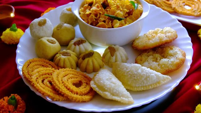Diwali snacks Diwali faral, Diwali Special sweet and salty snacks, Festival snacks from Maharashtra, India.