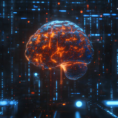 A glowing digital brain, representing artificial intelligence and the future of technology.