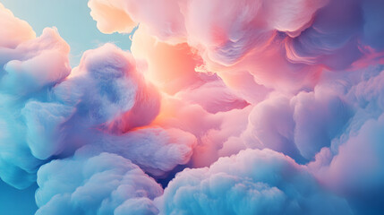 Dreamy cloudscapes in soft pastel hues of pink, blue, and white.
