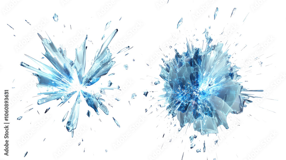 Poster blue firework explosions in various shapes on transparent background generative ai