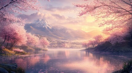 Serene Morning Scene of Cherry Blossoms