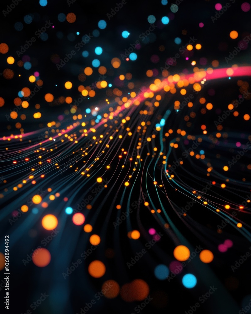 Poster colorful light trails with vibrant bokeh effect in a dark background.