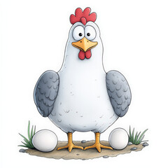 Happy Cartoon Hen Laying Eggs in 2D Illustration