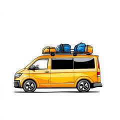 Obraz premium Cartoon Mini Bus with Luggage for Travel Adventures