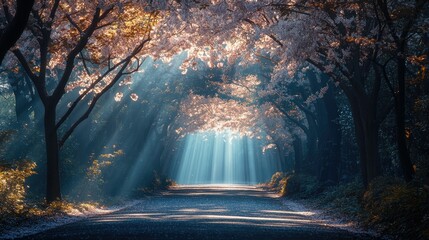 Obraz premium Tranquil Cherry Blossom Walkway in Tokyo