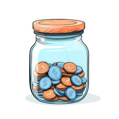 Cartoon Savings Jar Filled with Coins Illustration