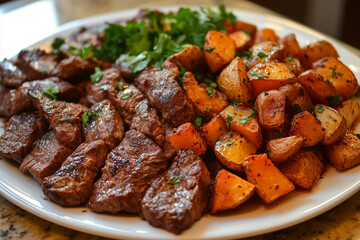 Highlight the richness and complexity of flavors in a plate of beef bourguignon, featuring tender beef stewed in red wine