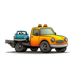 Naklejka premium Cartoon Tow Truck with Towed Car Illustration