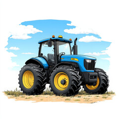 Obraz premium Colorful Cartoon Tractor in a Sunny Field