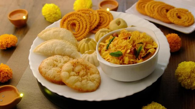 Diwali snacks Diwali faral, Diwali Special sweet and salty snacks, Festival snacks from Maharashtra, India.