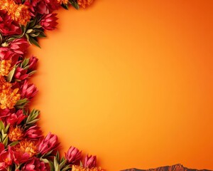 Vibrant floral arrangement on an orange background for a lively design.