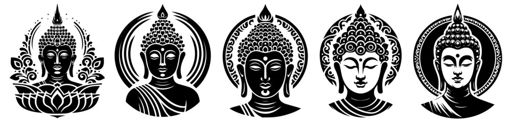 buddha icons with peaceful expressions vector sketch