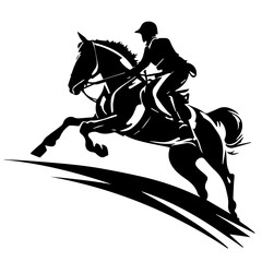 equestrian jumping horse with rider silhouette vector sketch
