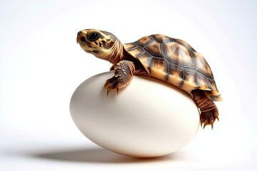 Obraz premium Cute 3D Baby Tortoise on an Egg Illustration