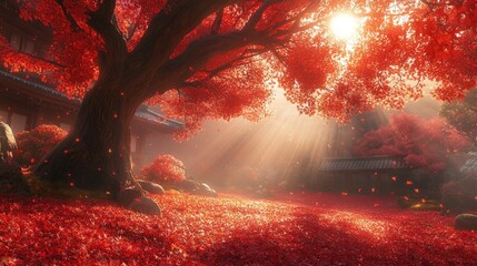 Fototapeta premium Sunlight Filtering Through Red Maple Trees
