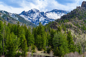 Mountain landscape, snow in the mountains in spring in Montana