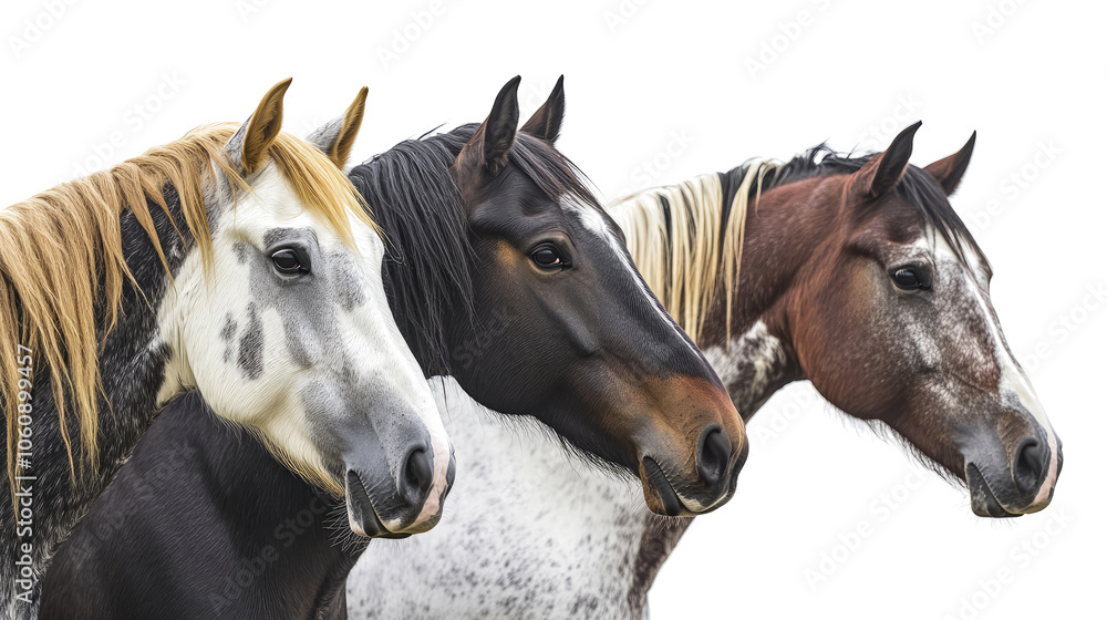 Poster close-up collection of horses showcasing unique features and colors generative ai