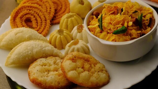 Diwali snacks Diwali faral, Diwali Special sweet and salty snacks, Festival snacks from Maharashtra, India.