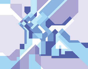 Abstract futuristic background. Geometric hi-tech pattern. Composition of diagonal lines. Technology backdrop. Screen glitch. Purple and blue shades colors. Vector texture