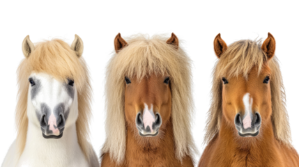 Detailed Close-Ups of Three Distinct Horses With Unique Coats Generative AI